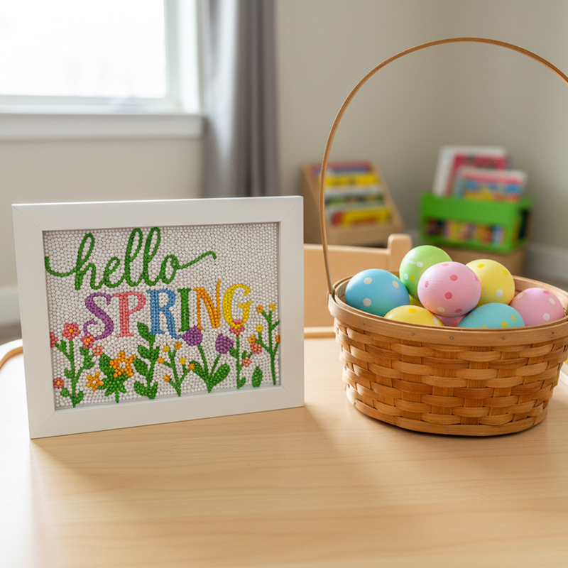 Personalized Easter Diamond Art Kit for Kids DIY Craft Set with Frame and Sparkling Gems Perfect Gift for Kids