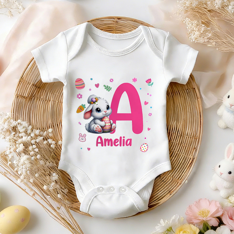 Personalized Easter Bunny Theme Custom Name Outfit Cute Infant Clothing Gift for Baby Spring Celebration Egg Hunt Baby Bodysuit