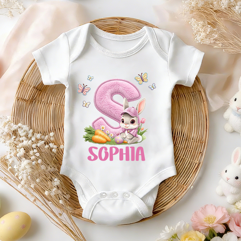 Personalized 3D Printing Easter Bunny Baby Bodysuit with Name Easter Party Birthday Gift for Kids Boys Girls