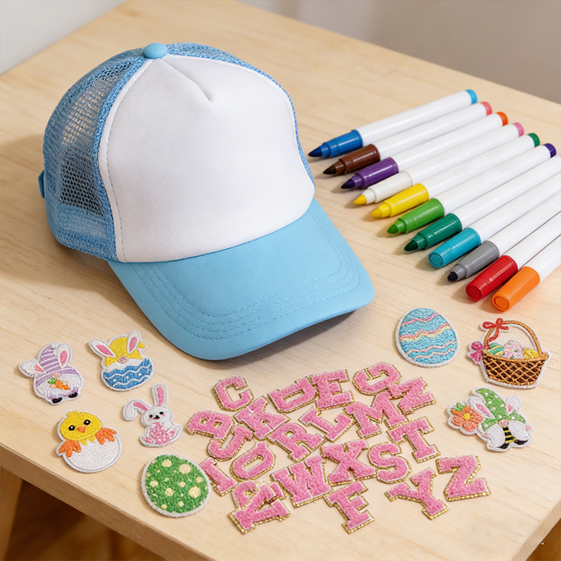 Personalized Easter DIY Trucker Hat Kit for Kids Customizable with Patches Markers  Alphabet Letters Parties and Goodie Bags