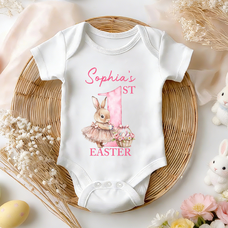 Personalized My First Easter Tutu Bunny Baby Bodysuit with Name Easter Party Birthday Gift for Kids Boys Girls
