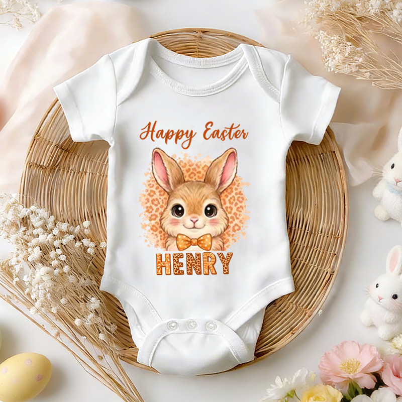 Personalized Easter Bunny Theme Custom Name Cute Infant Outfit Twins Matching Clothes Spring Gift for Baby Boy and Girl Celebration Baby Bodysuit