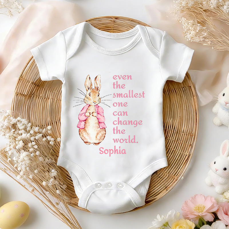 Personalized Easter Bunny Quote Custom Name Cute Infant Outfit Soft Cotton Spring Gift for Newborn Baby Girl Holiday Celebration Baby Bodysuit