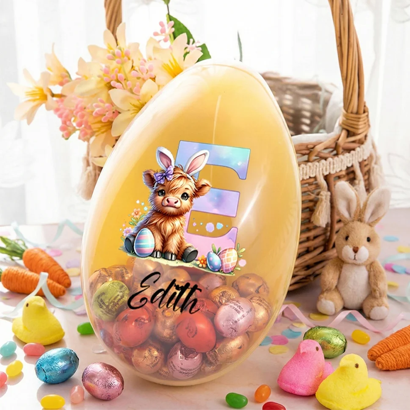 Personalized Cute Highland Cow Initial Easter Egg with Name Easter Egg Hunt Party Gift for Kids
