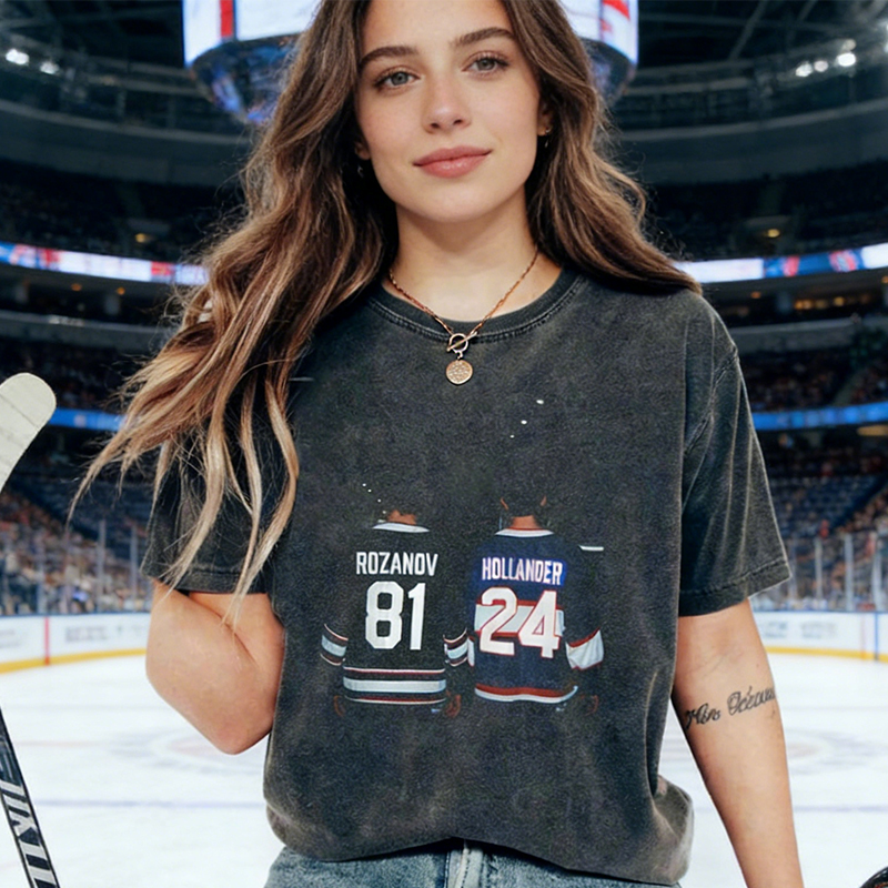 Personalized Custom Hockey Player Jersey Washed T-Shirt Vintage Game Day Tee for Ice Hockey Fans