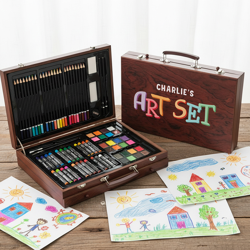 Personalized Name Wooden Art Set Perfect Gift for Kids Who Love Drawing and Painting 143 Piece Creative Kit