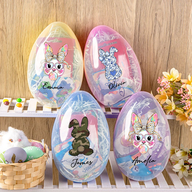 Personalized Easter Bunny Fillable Jumbo Easter Egg with Name Holiday Basket Stuffers Easter Birthday Party Favors Gift for Kids