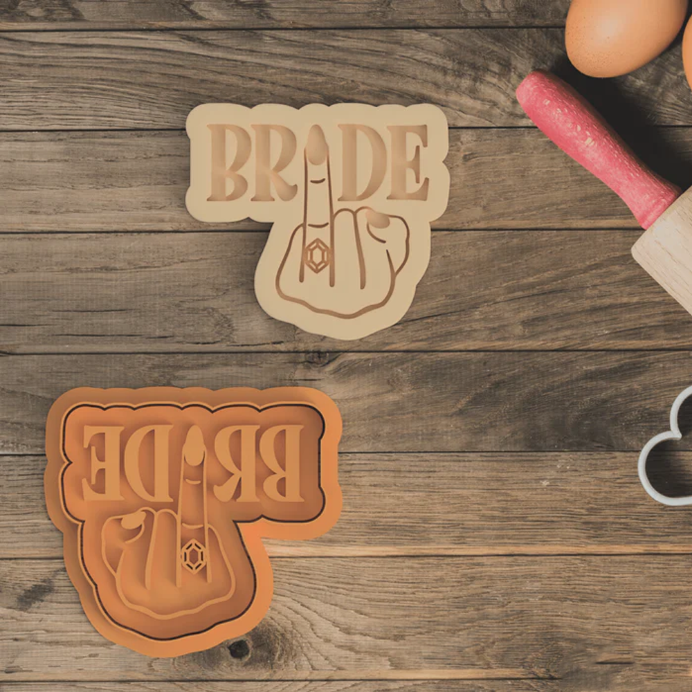 Personalized Bride Cookie Cutter and Embosser Mold Engagement Ring Hand Design Perfect for Weddings Bridal Showers