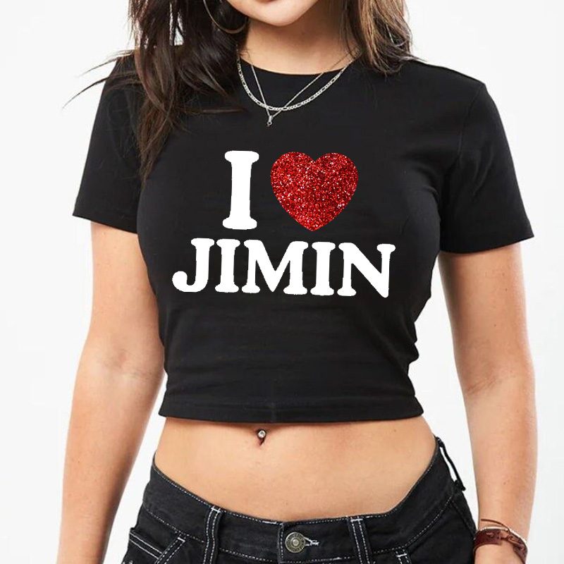Personalized I Love Jimin Heart Glitter Graphic Kpop Inspired Cute Y2K