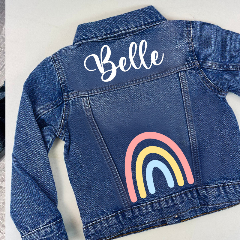 Personalized Dream Horse Floral Horn Custom Name Magical Fantasy Style Cute Toddler Girl Outfit Kid Denim Jacket