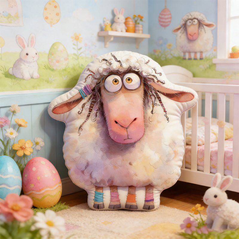 Personalized Funny Sheep Cartoon Farm Animal Custom Name Kids Room Decor Plush Cushion Easter Gift Nursery Accent Graphic 3D Print Pillow