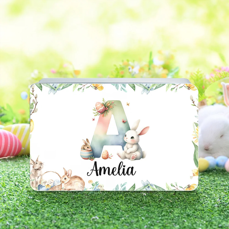 Personalized Watercolor Easter Bunny Egg Initial Food grade Candy Cookie Biscuit Storage Tin with Name Festival Party Favors Gift for Kids Family