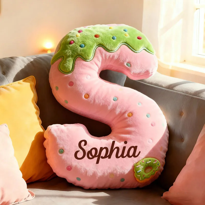 Personalized Pink Donut Alphabet Throw Pillow Graphic 3D Print Donut Letter with Name for Kids Boys Girls Family Baker Christmas Gift 