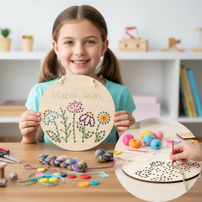 Personalized Flower Sewing Craft Kit for Girls Beginner Yarn Embroidery Set with Custom Name Perfect Easter Gift