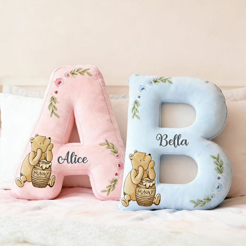 Personalized Name Classic Bear Letter Pillow Plush Stuffed 3D Alphabet Pillow Nursery Decor  Graphic 3D Print Pillow