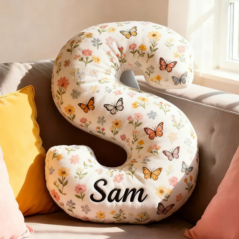 Personalized Cute Flower Letter Pillow Graphic 3D Print Butterfly Custom Name Pillow for Kids Gardening Lovers Gift