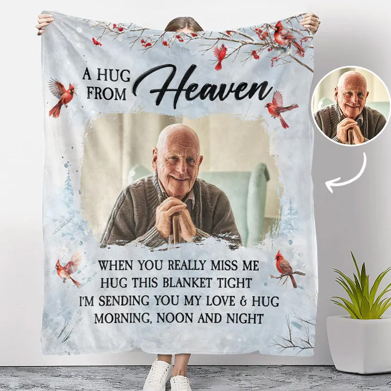 Personalized Photo Blanket A Hug From Heaven Sympathy Gift Memorial Blanket Custom Flannel Blanket