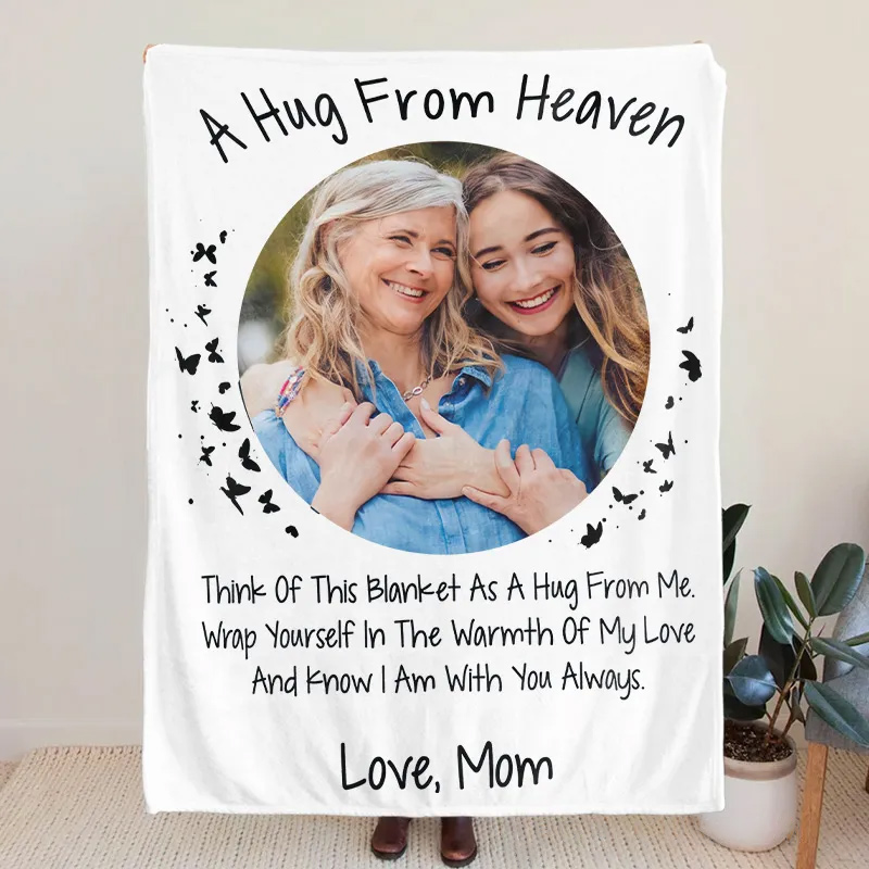 Personalized Memorial Mom Blanket in Memory of Photo Blanket Gift Sympathy Blankets Hugs From Heaven Blanket 