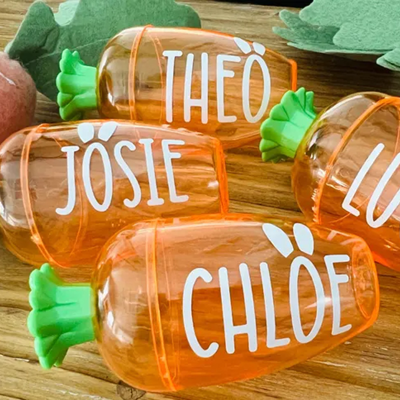 Personalized Easter Bunny Theme Name Colorful Egg Hunt Candy Container Kids Party Favor Gift Carrot Treat Holder