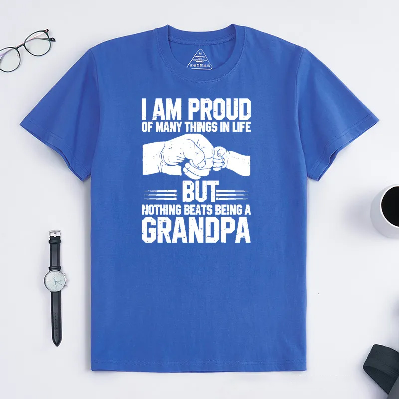 Personalized Grandpa T-Shirt Custom I Am Proud Nothing Beats Being a Grandpa Gift for Grandfather Father's Day Birthday Comfortable Cotton Shirt