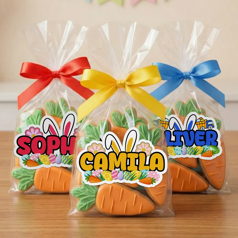 Personalized Cute Easter Bunny Ears Waterproof Stickers Labels with Name Gift Decoration Easter Day Party Favors for Kids