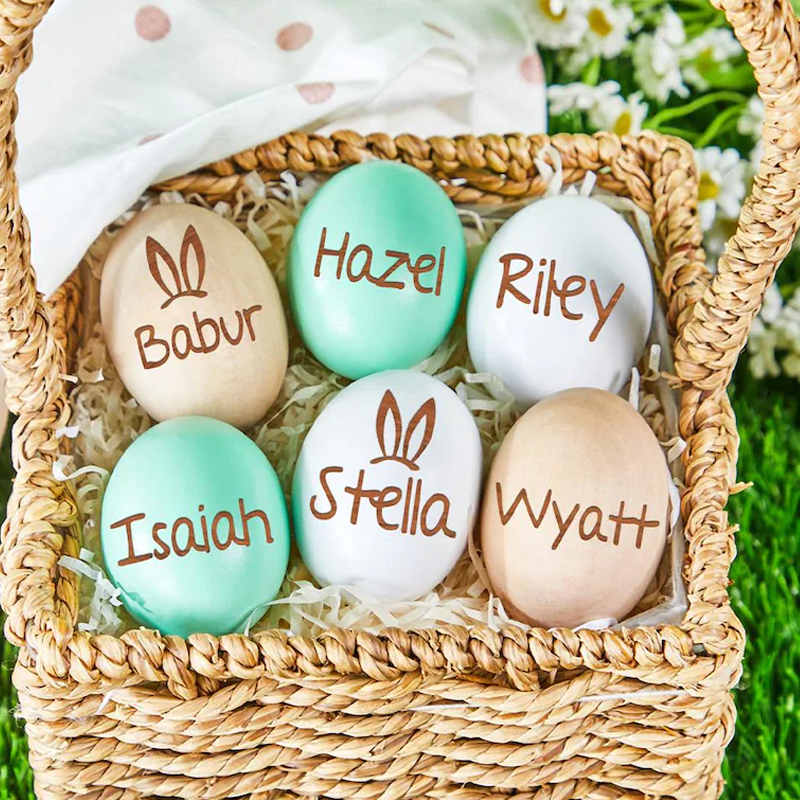 Personalized Easter Egg with Name Engraved Wood Easter Egg with Bunny Ear Easter Decor Gifts for Kid Easter Egg Easter Basket Decor Keepsake
