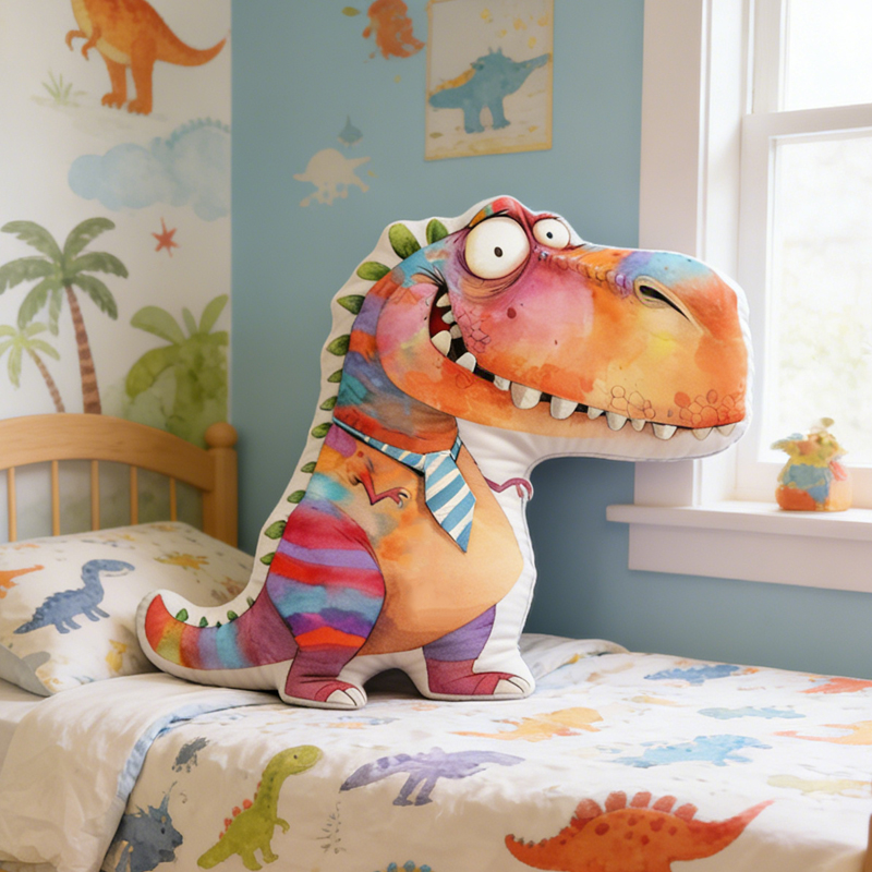 Personalized Cute Colorful Dinosaur T Rex Monster Custom Name Kids Room Decor Birthday Gift Plush Toy Cushion Graphic 3D Print Pillow