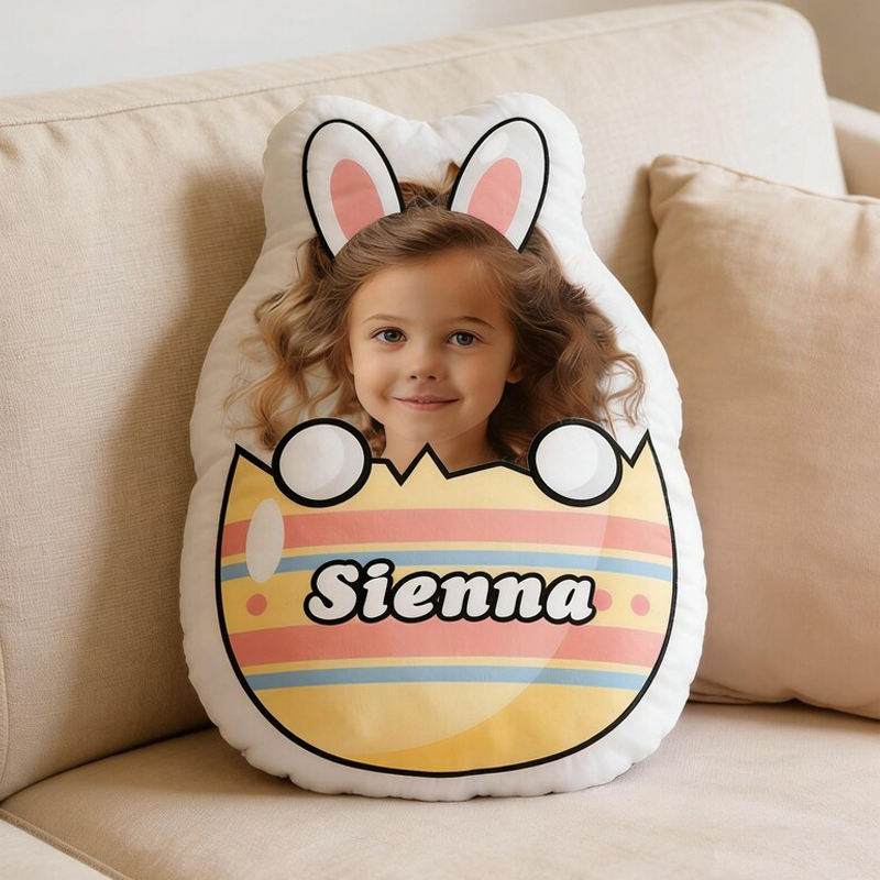 Personalized Easter Bunny Egg Photo Name Custom Kids Gift Cute Colorful Spring Decor Nursery Bedroom Accent Graphic 3D Print Pillow