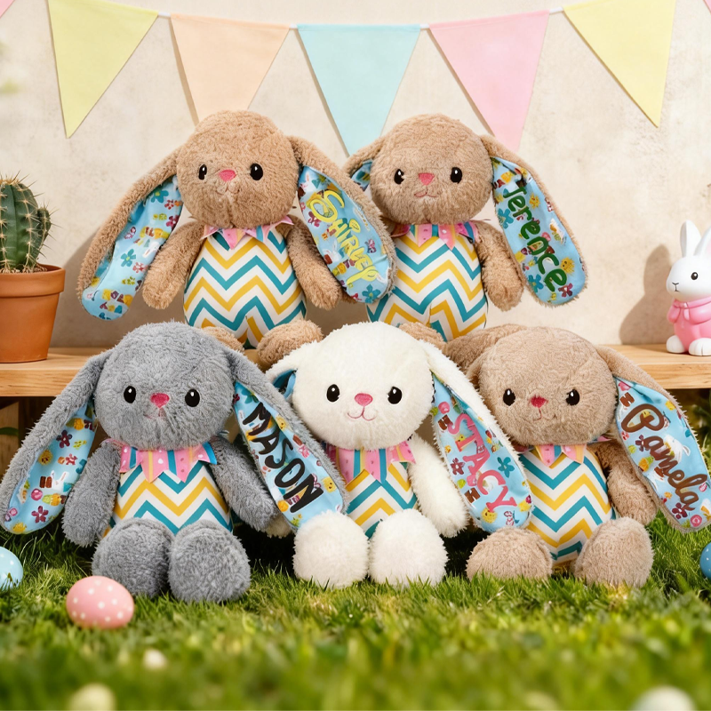 Personalized Easter Bunny Embroidered Plush Rabbit Stuffed Animal for Kids Bunny Plush Toy Easter Gift Baby Shower Plush Toy Newborn Gift