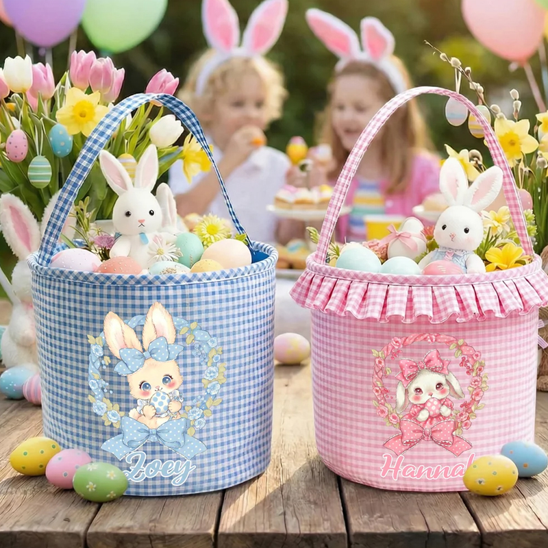 Personalized Multi Color Large Capacity Polka Dot Bow Easter Basket with Name Party Favor Gift for Boys Girls