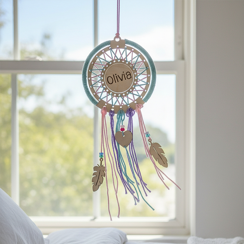 Personalized DIY Dream Catcher Kit for Kids Custom Name Creative Craft with Yarn and Wooden Decorations