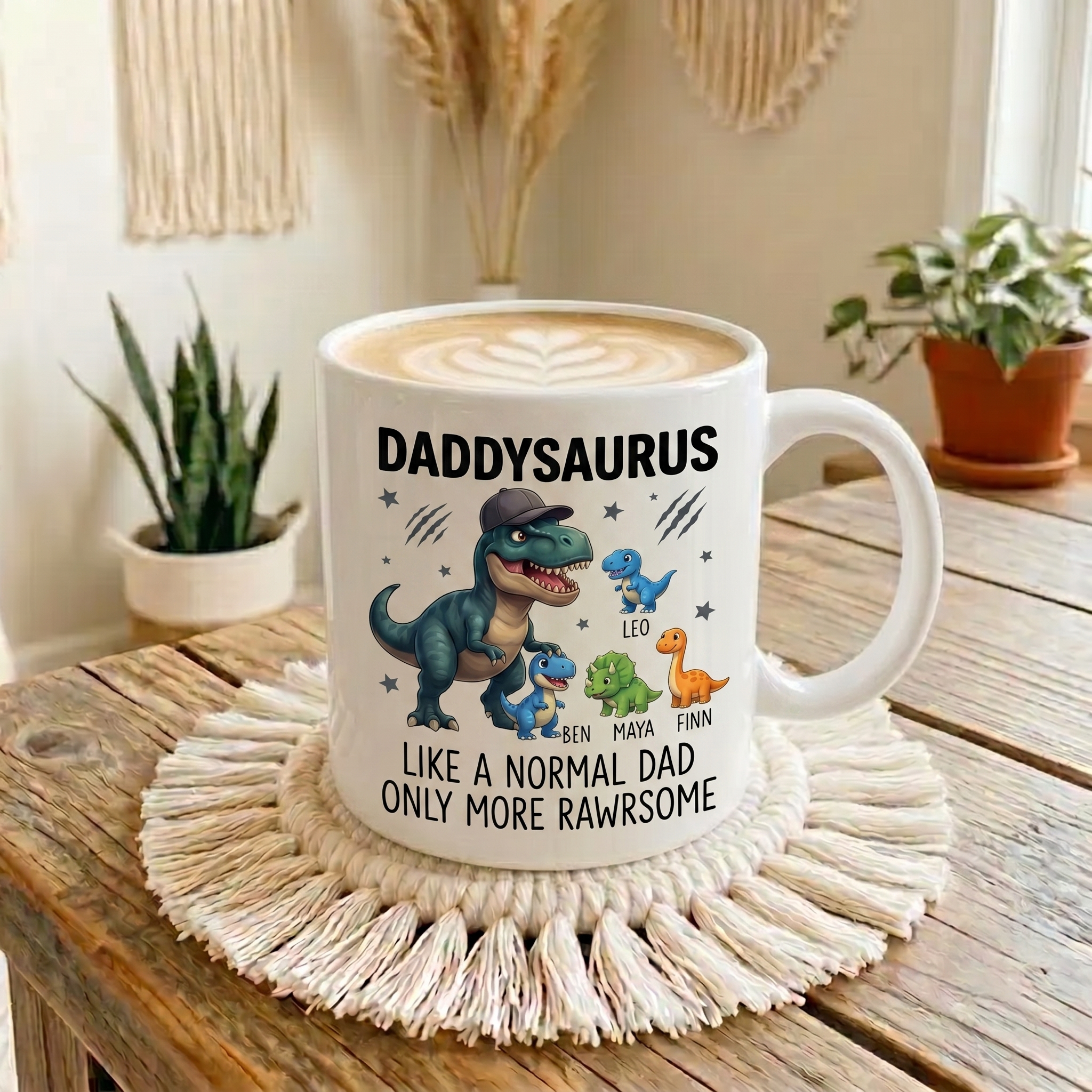 Personalized DaddySaurus Mug Custom Mug with 1-6 Kids Names Gift Birthday For Dad Father's Day Christmas Gift
