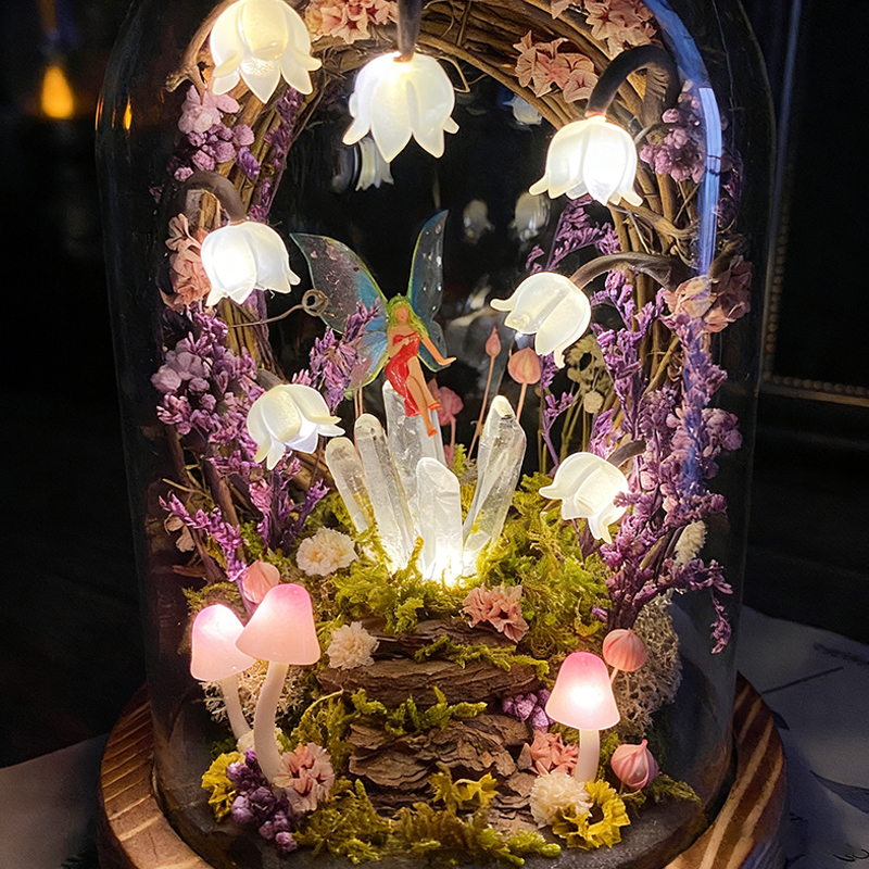 Personalized Enchanted Fairy Crystal Terrarium Lamp Lily of the Valley Night Light, Cute Mushroom Lamp Therapeutic Decor for Stress Relief & Mindfulness