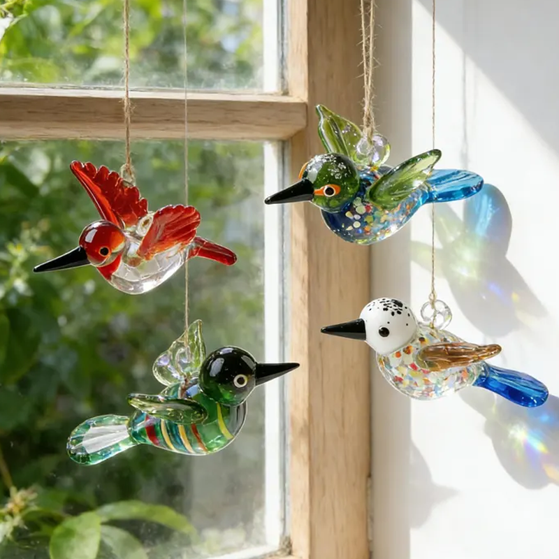 Hand Blown Glass Bird Ornament Colorful Glass Bird Suncatcher Miniature Glass Animal Cottagecore Decor