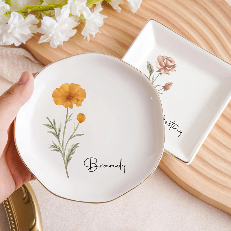 Personalized Birth Month Flower Jewelry Dish Bridesmaid Gifts Birthday Ring Dish Bridesmaid Proposal Birthday Gift for Her Mother’s Day