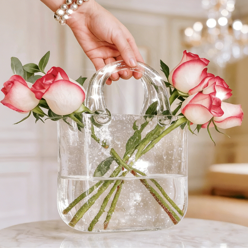 Glass Handbag Vase Glass Clear Vase Spring Decor for Home Birthday Gift Housewarming Gift Mother's Day Gifts