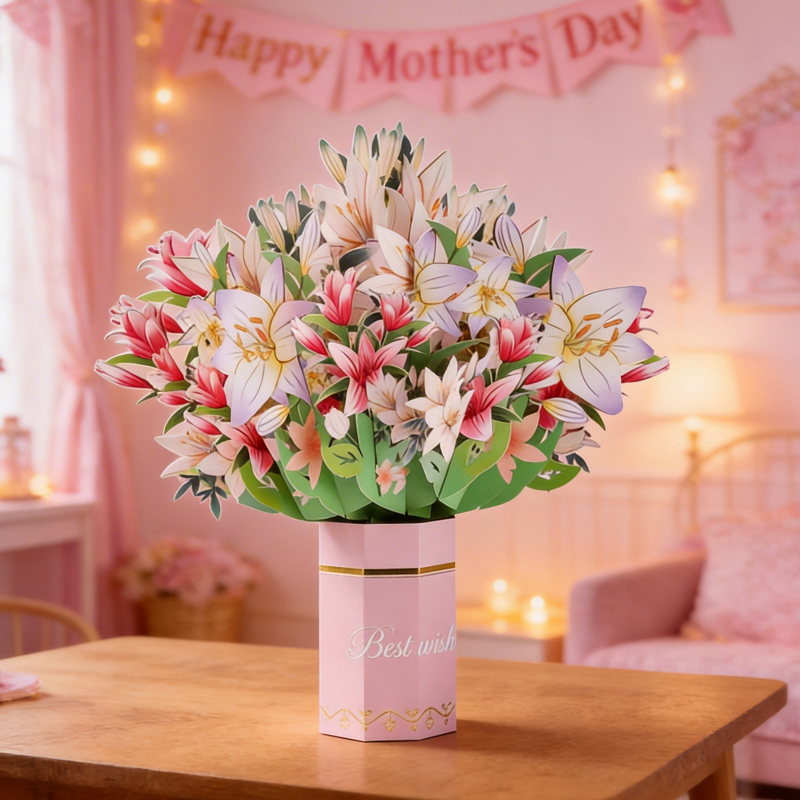 3D Pop Up Lily Bouquet Mother’s Day Card for Mom Floral Birthday Gift Birthday Gift for Her