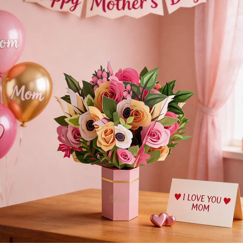 3D Pop Up Rose Bouquet Mother’s Day Card for Mom Floral Birthday Gift Birthday Gift for Her