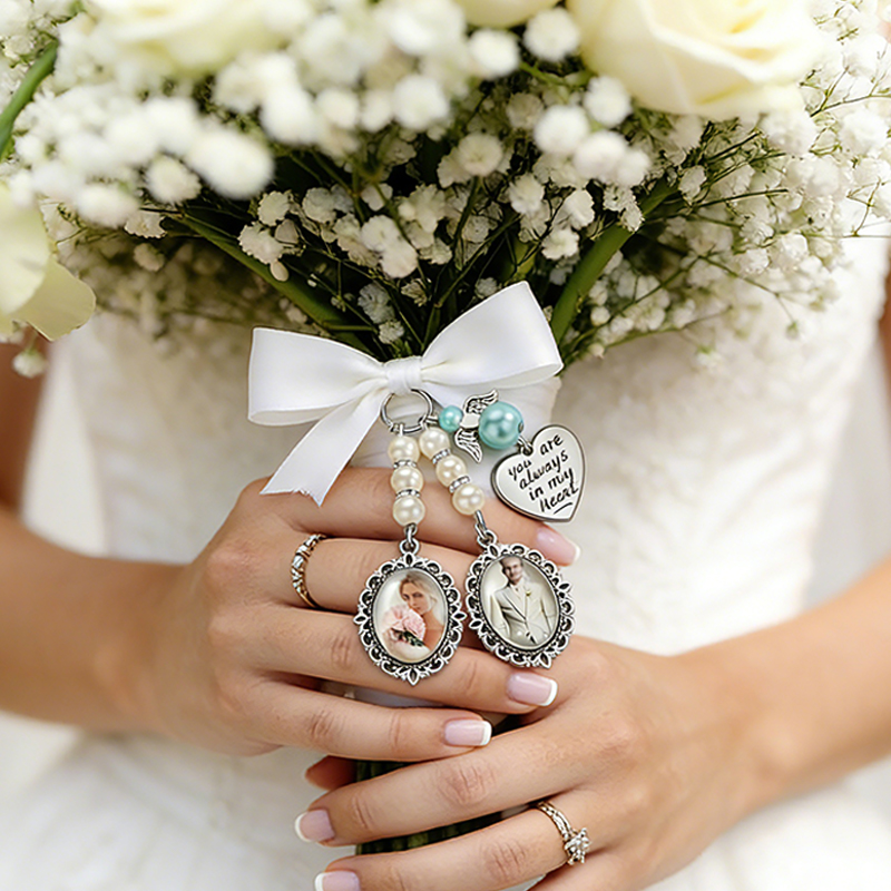 Personalized Wedding Bouquet Photo Pendant Custom Memorial Pendant for Brides Unique Bridal Keepsake to Honor Deceased Loved Ones