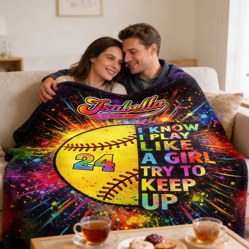 Personalized Softball Blanket with Custom Name and Jersey Number for Girls Who Love the Game