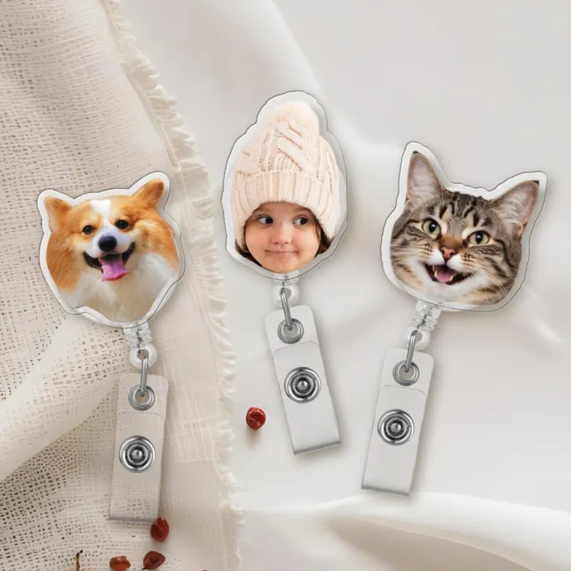 Personalized Pet Lovers Dog Badge Reel Custom Pet Portrait Photo Badge Reel Nurse Badge Reel Retractable Badge Holder Custom Photo Badge Reel 