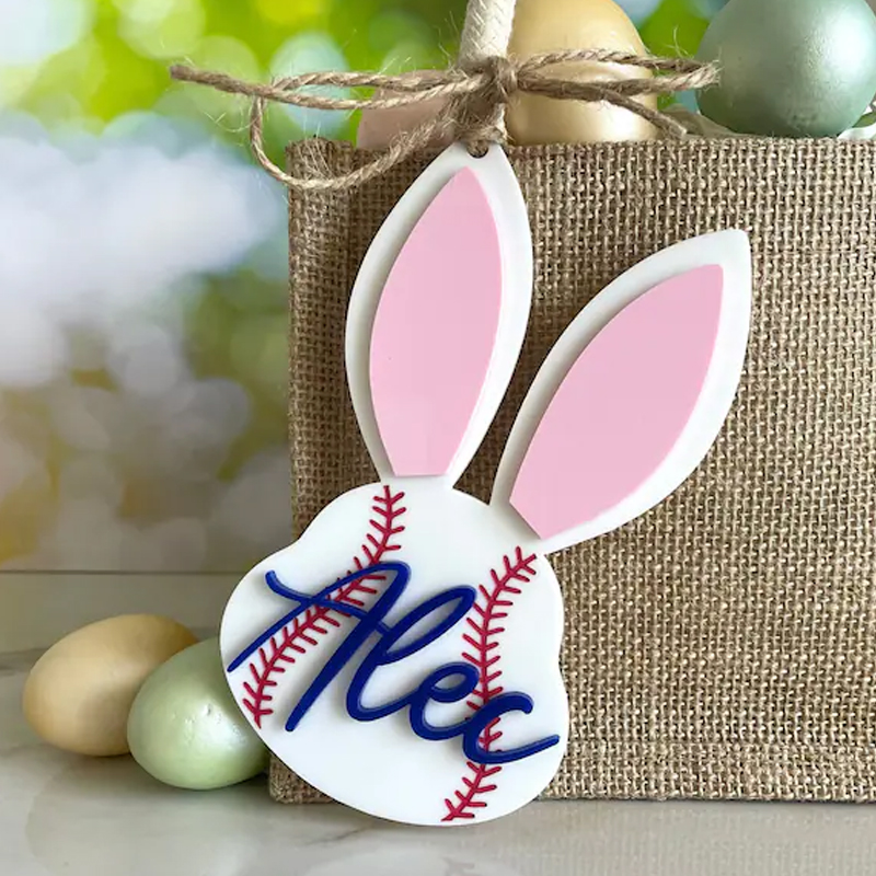 Personalized Baseball Easter Basket Tag Custom Name Bunny Label Gift for Kids on Easter Day