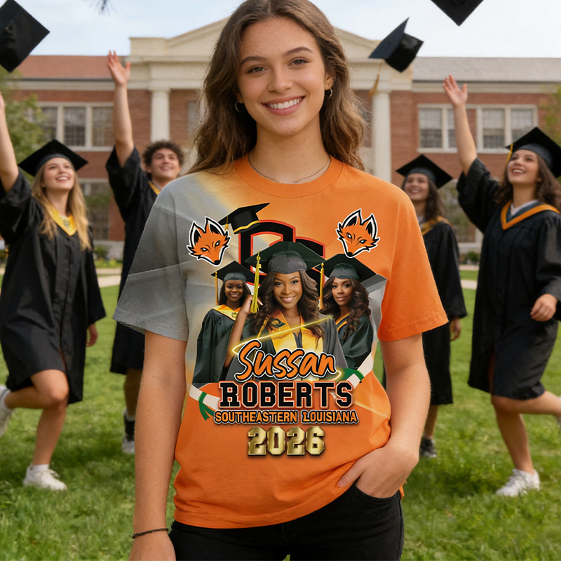 Personalized All Over Print Graduation T-Shirt Custom Photo Name School Commemorative Outfit for Class of 2026