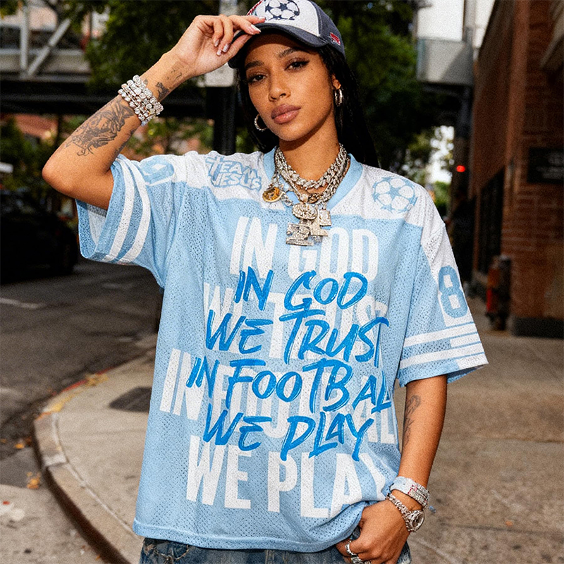 Personalized In God We Trust In Football We Play Mesh Football Jersey Custom Number Team Jesus Christian Sportswear
