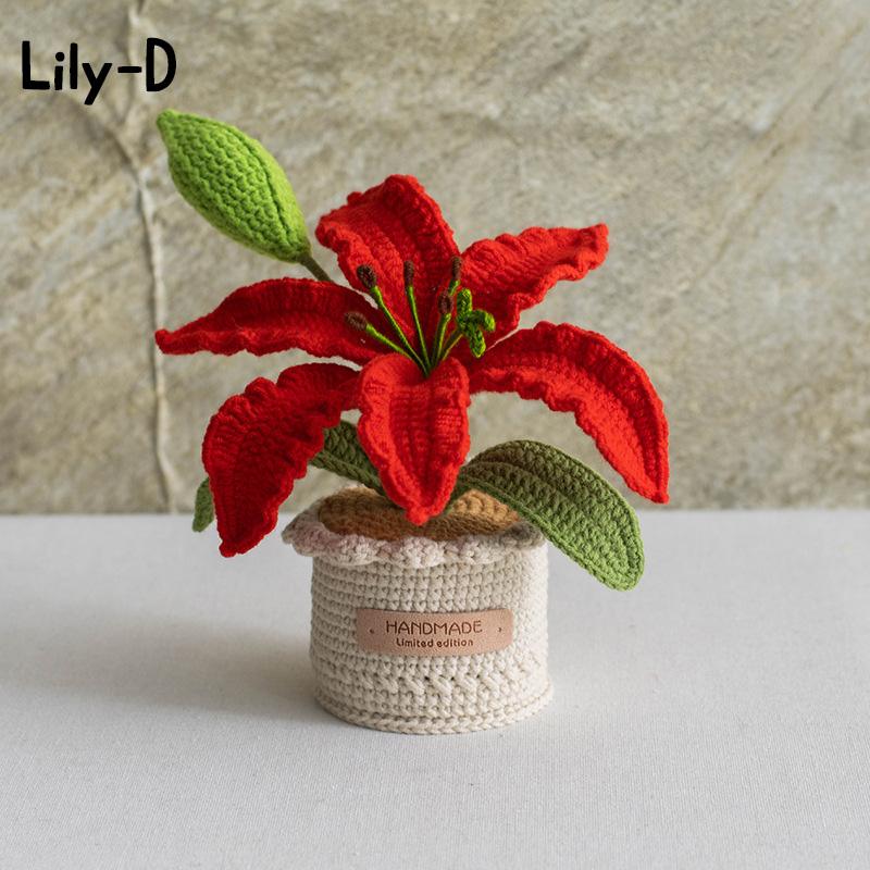 Handmade Crochet Sunflower Rose Lily Flower Pot Mother S Day Birthday Graduation Decor Cute Gift for Her Kid Girlfriend Friend Mom Grandma