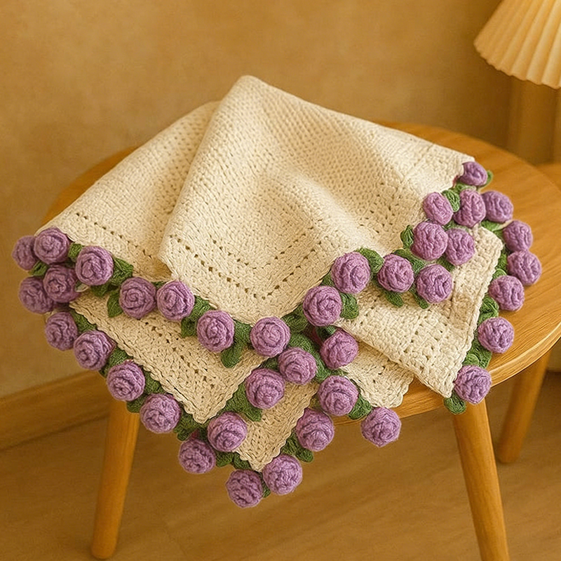 Personalized Crochet Rose Bouquet Blanket Custom Name for Romantic Gifting for Her Mother's Day Gift 