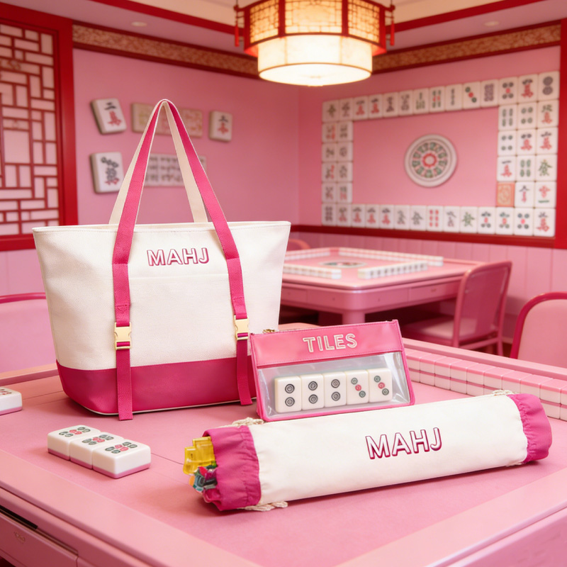 3 Pcs Empty Mahjong Tile Bags with Zipper Set Mahjong Canvas Carrying Tote PVC Bag Nylon Pouch for Women Mahjong Lover Gifts