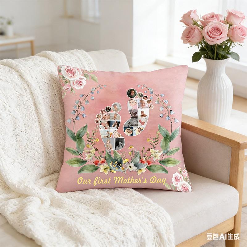 Personalized New Mom Birth Flower Pillow with Baby Photos Happy 1st Mother's Day Throw Pillow Mothers Day Gift For Mom