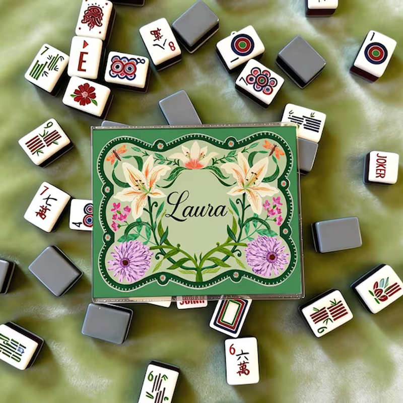 Personalized Mahjong Card Cover with Chinoiserie Sleeve Trifold NMJL Holder Gift for Mahjong Lovers