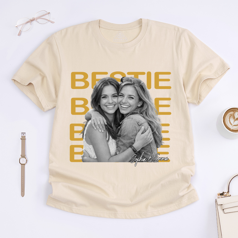 Personalized Bestie T-Shirt Bestie Custom Photo and Name Gift for Friend